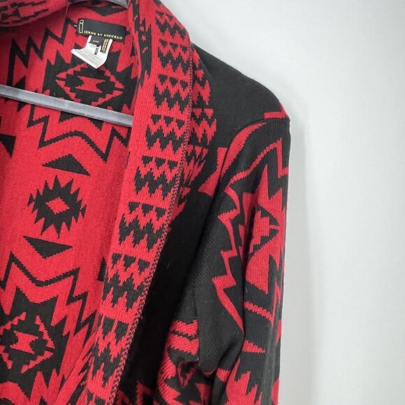 Jeans By Buffalo Cardigan Medium Red Aztec Southwest Open Front Waterfall - Picture 2 of 4